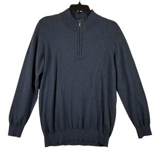 LL Bean Mens Blue Cotton Cashmere Quarter Zip Sweater L-Tall 275554